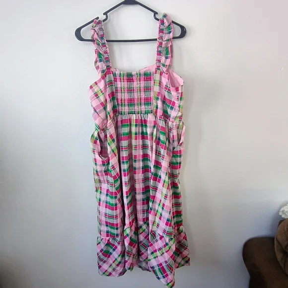Torrid Women’s 2X Pink Plaid Smocked Summer Sundress Cottagecore Plus - Picture 7 of 11